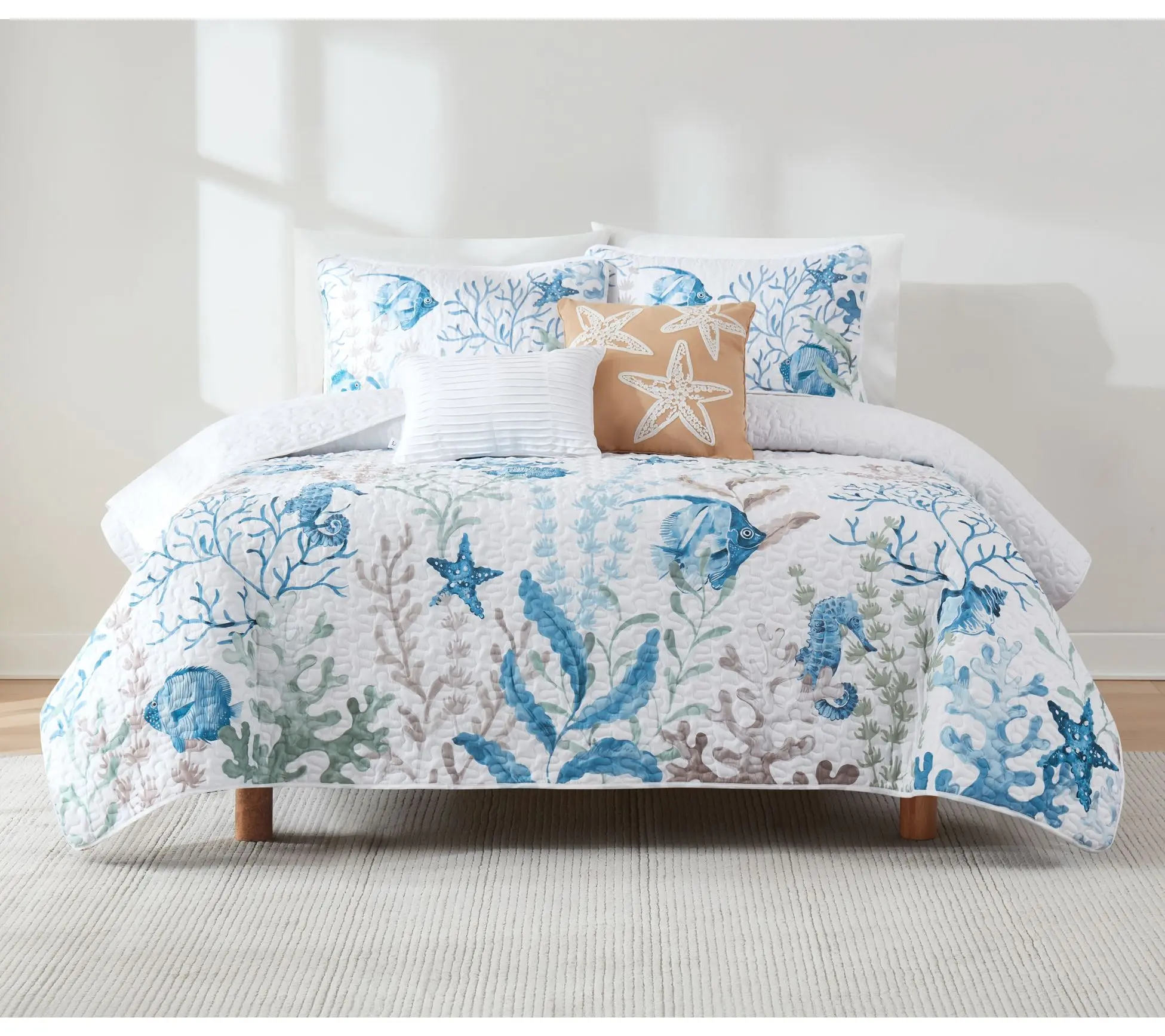 Lush Decor Oceana Watercolor Sea Life Quilt 5PcSet Full/Queen