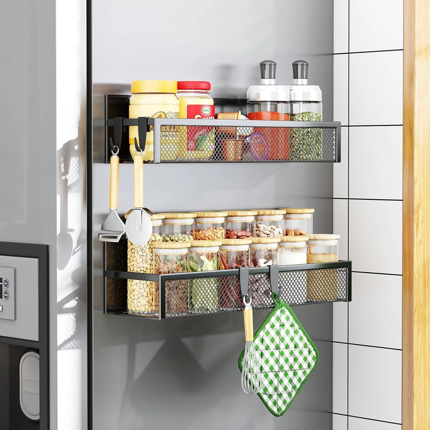 Rack for Refrigerator, 2 Pack  Shelf, Fridge  Organizer with Moveable 4 Hooks,  Fridge Shelf for Kitchen Organization and Storage (2 Pack)