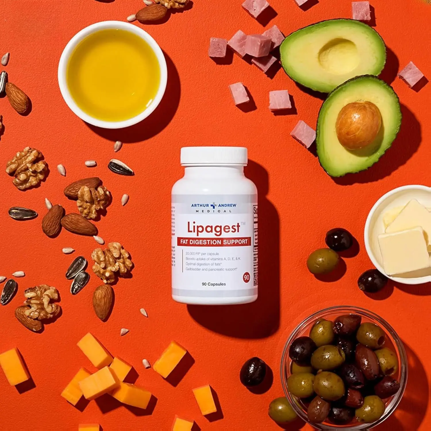 Arthur Andrew Medical Lipagest 20,000 FIP Lipase Enzyme for Optimal Fat Digestion & Nutrient Absorption Vegan Dairy-Free & Non GMO Tested
