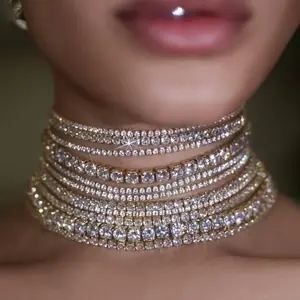 Light Luxury Rhinestone Decor Necklace Multi-Layer Choker Chain Shiny Necklace Jewelry For Women For Party Banquet Wedding Wear Gifts For Eid