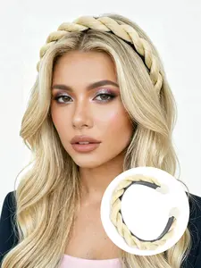 (Golden) Women's Braided Headband Hair, 14-Inch Synthetic Fiber Headband Braid with Non-Slip Comb, Fashionable Double-Strand Design, High Quality & Easy to Wear, Perfect for Parties, Festivals, and Halloween