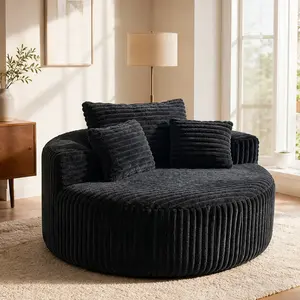 ARCH 55" Round Modular Chaise Lounge Sofa, Oversized Corduroy Upholstered Circular Sofa with 3 Pillows, Deep Seat Armless Leisure Sofa for Living Room Bedroom Apartment, Dark Gray, Dark Gray Color Options, Corduroy Material, 1 Seat Seat Count