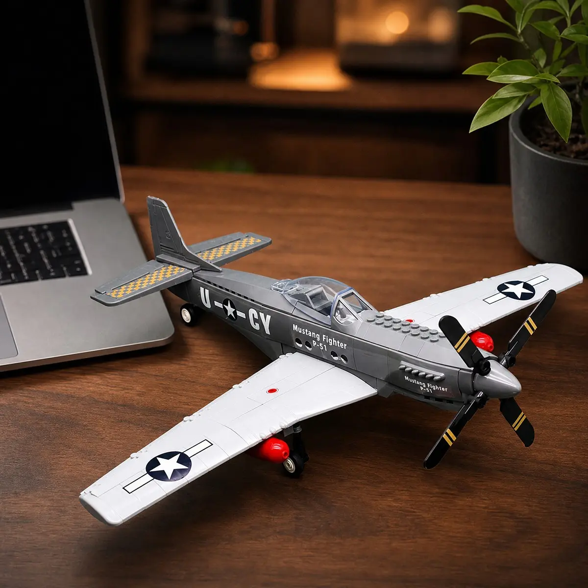 P-51 Mustang Fighter Building Blocks, Building Block Assembly, 258 PCS WWII Propeller Aircraft Model Kit Building Set with Rotating Propeller & Cockpit, STEM Military Aviation Construction Toy for Kids Aged 6+, Compatible with Major Brands Building Bricks