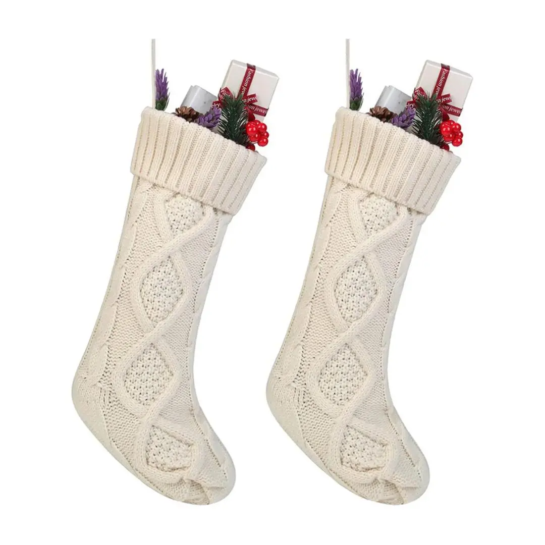 Christmas Stockings Kits Solid Color White Ivory Classic Decorations 18", Set of 2