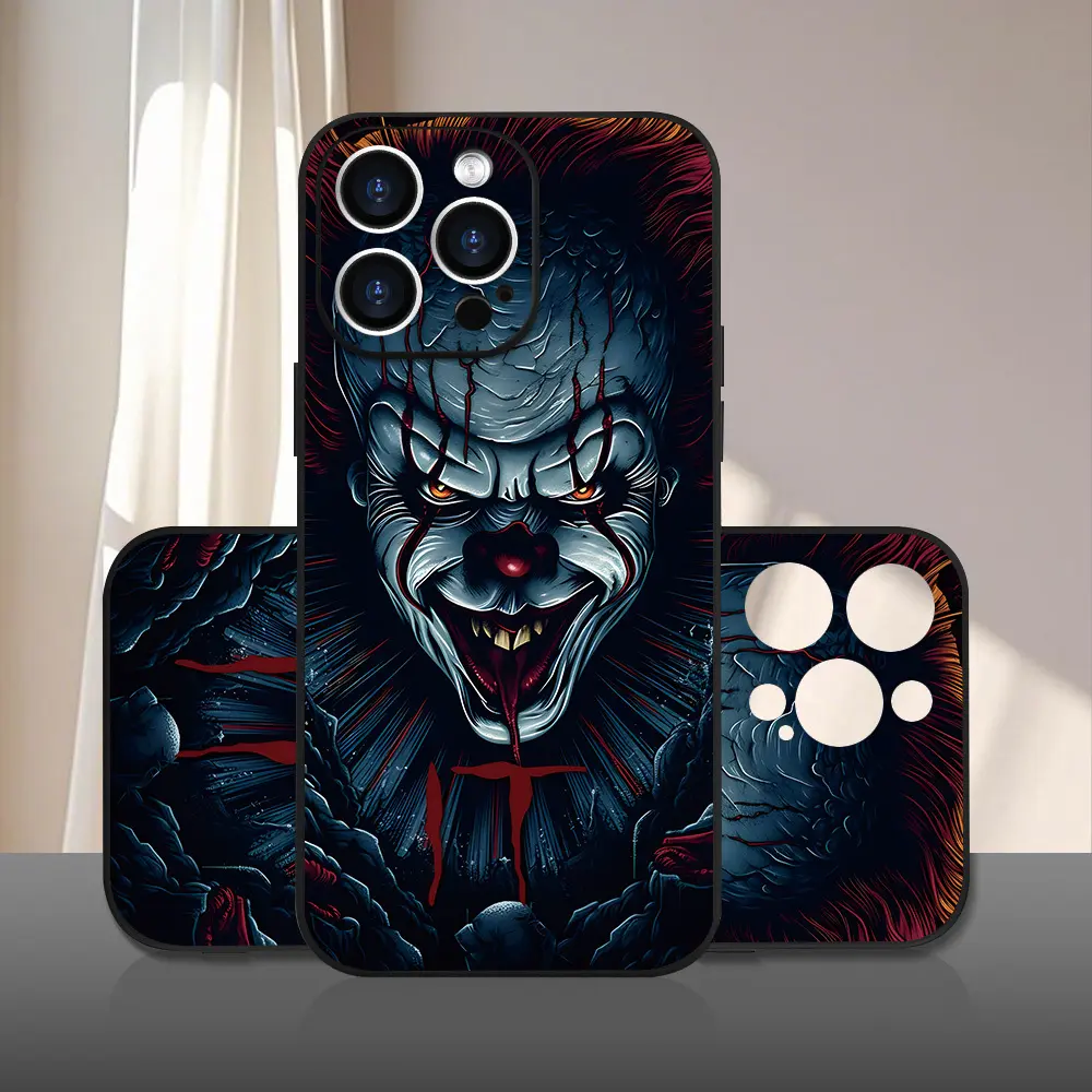 TPU Horror Clown Pattern Phone Case, Black Matte Texture, Full Protection Durable Cover Compatible with iPhone 16,15,14,13,12,11,XS Max,SE,Pro Plus Series, T103