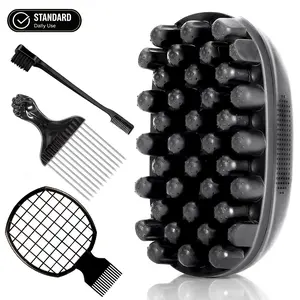 4Pcs Freeform Twists Kit, Premium Silicone Brush for Black Hair with Metal Fist Pick, Raquet Comb & Dual-Sided Hair Edge Brush, Professional Men's Afro Styling Tools