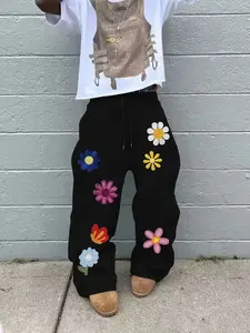 Y2K Aesthetic Baggy Casual Shorts for Men & Women with Cute Cartoon Floral Flower & Bear Embroidery - Oversized Loose Fit Wide Leg Short Pants for Summer Streetwear - Trendy Japanese Harajuku Style High-Street Apparel