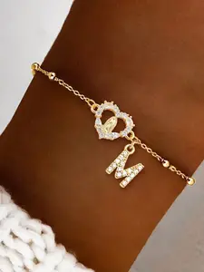 Women's Elegant Zircon Heart Virgin Mary Letter Bracelet, Vintage Stainless Steel Beaded Chain, All Seasons Jewelry Accessory