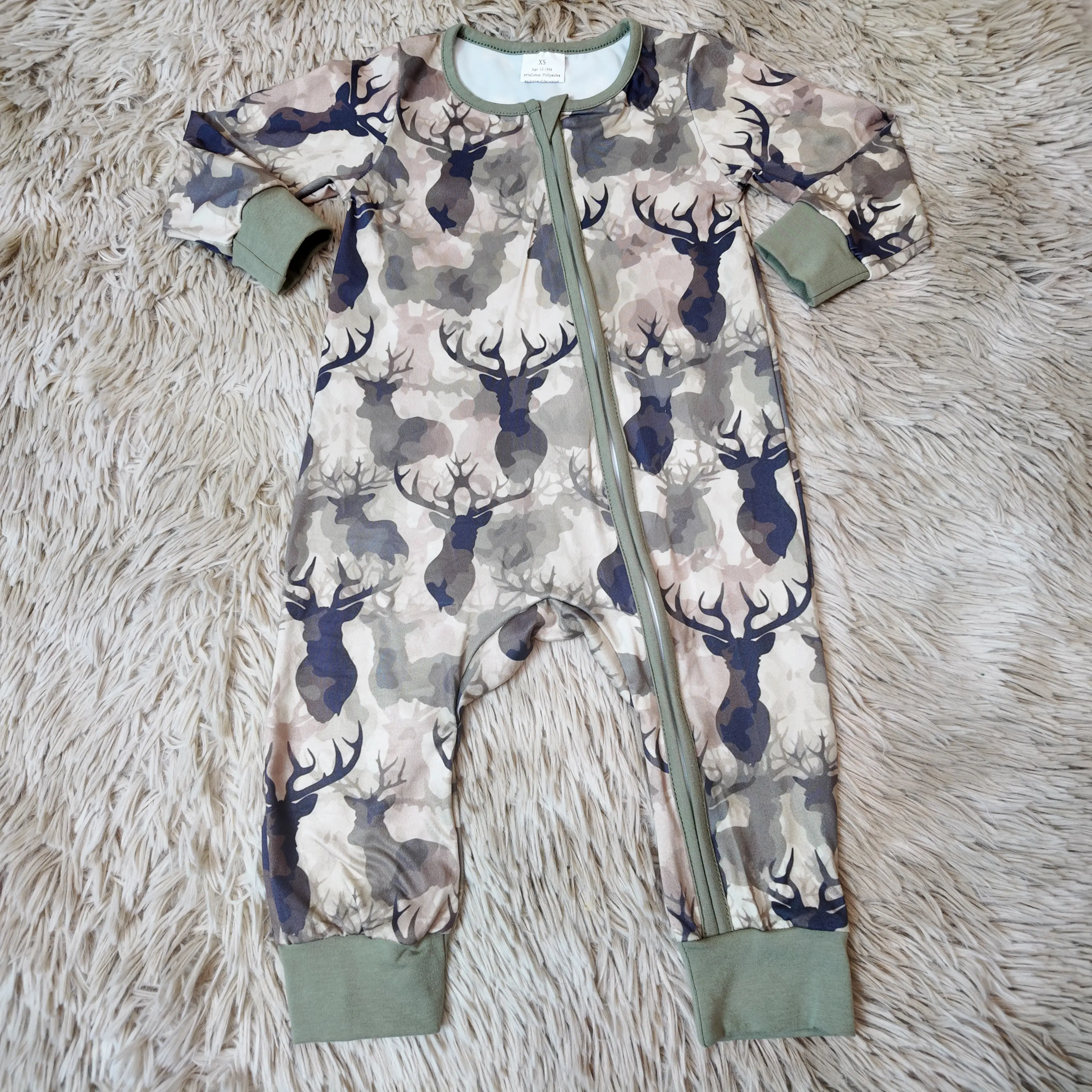 Baby Boy Deer Print Zippy Sleeper, Long-Sleeve Infant Romper Jumpsuit, Hunting Theme Baby Clothing, Infant Jumpsuit, Baby Boy Clothes