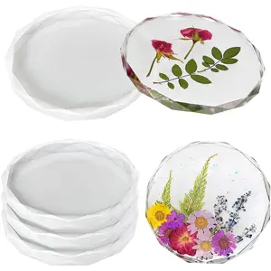4-pcs Circular Silicone Coaster Mold with Diamond Edge Design, Reusable for Epoxy Resin and Gypsum Casting, Suitable for Home Decoration and Parties