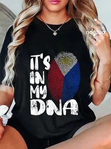 100% Cotton Philippines Flag It's in My Dna Filipino Fingerprint Flag T-Shirt