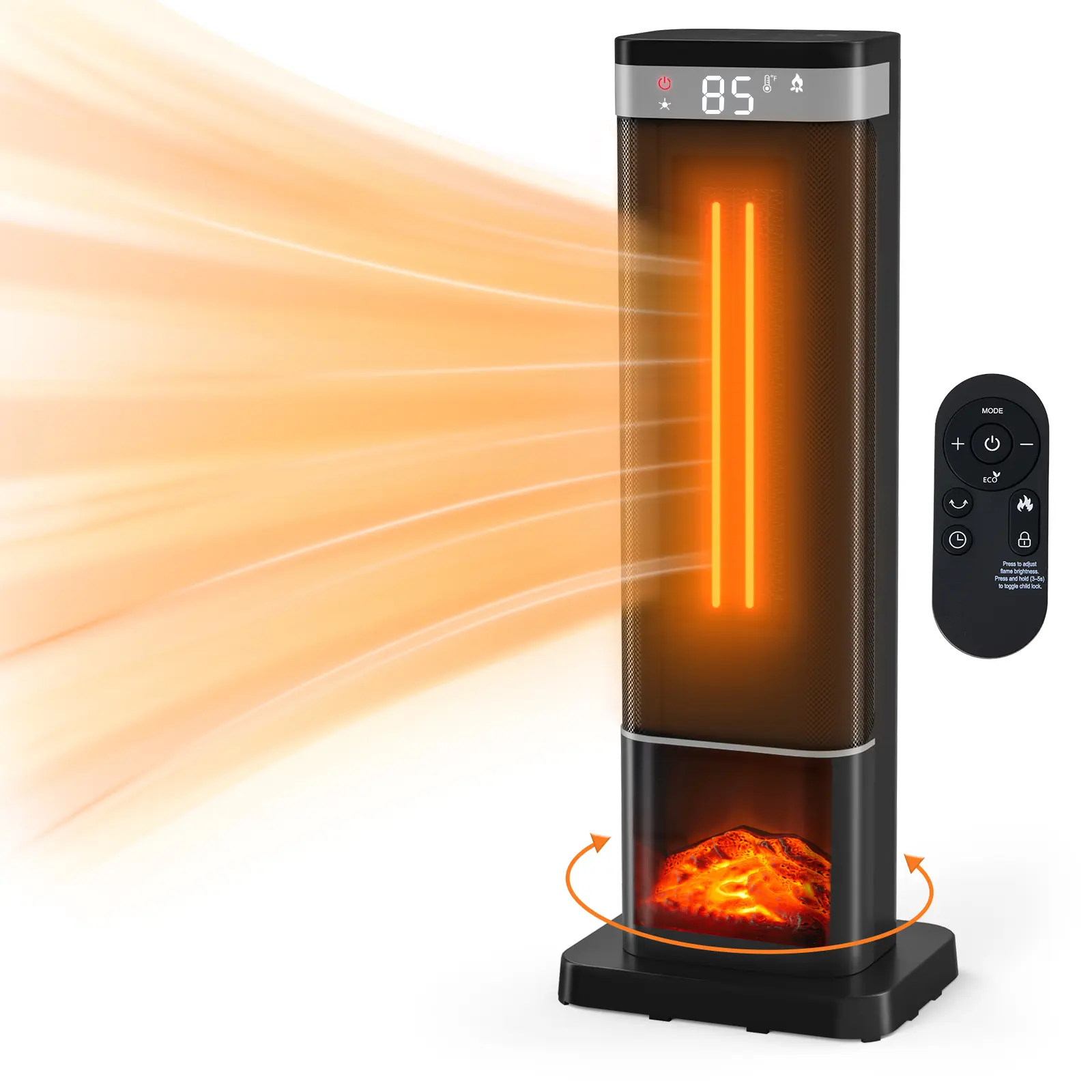 Space Heaters for Indoor Use with 3 Light Colors, Heaters for Bedroom Adjustable Thermostat with Remote,60°Oscillation, Tip-over Protection Up to 95°F