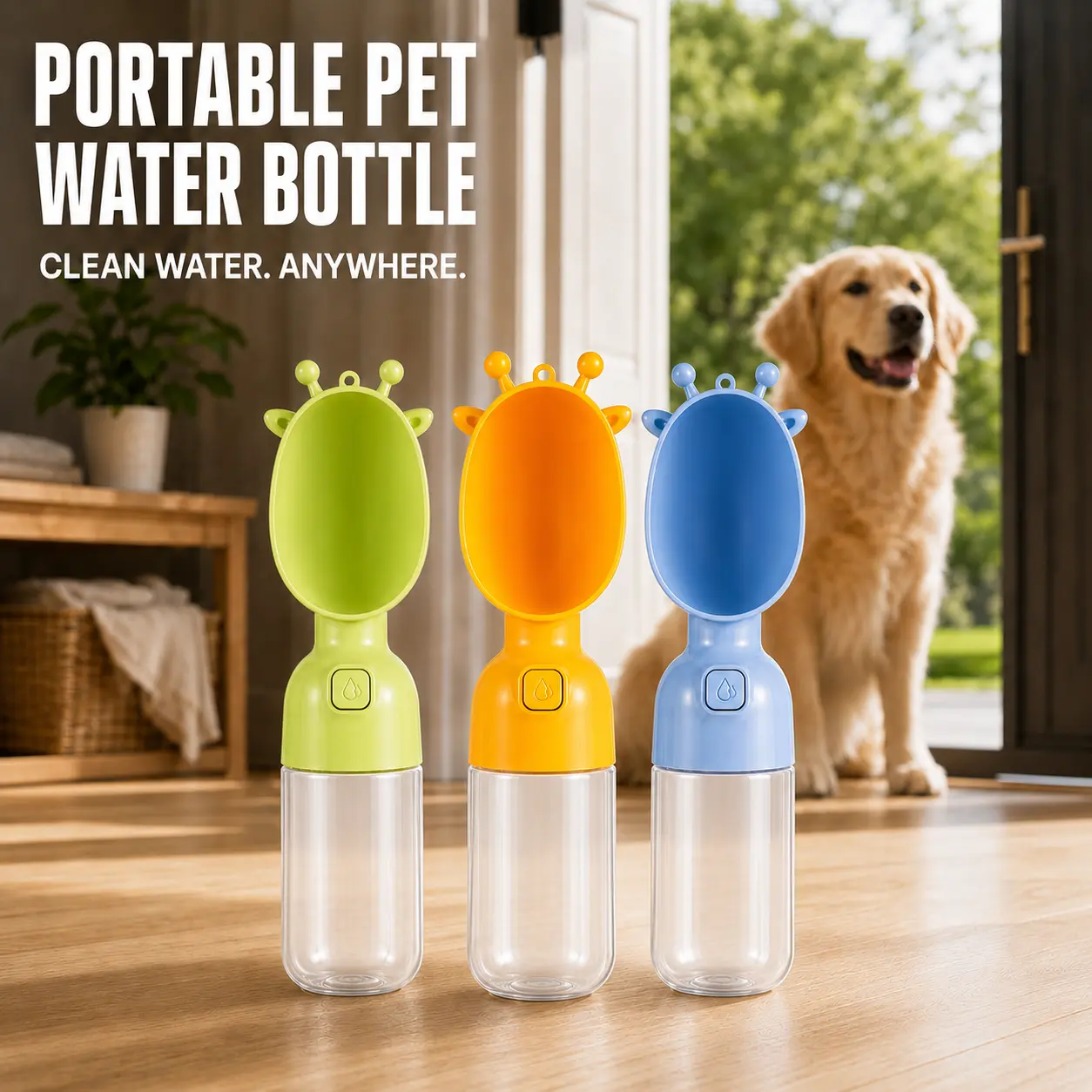 SmartWell Portable Dog Water Bottle - 1-Touch Dispenser, Built-In Wide Drinking Bowl, Water Return Design, Leak-Resistant Travel Bottle for Walking, Hiking, Road Trips