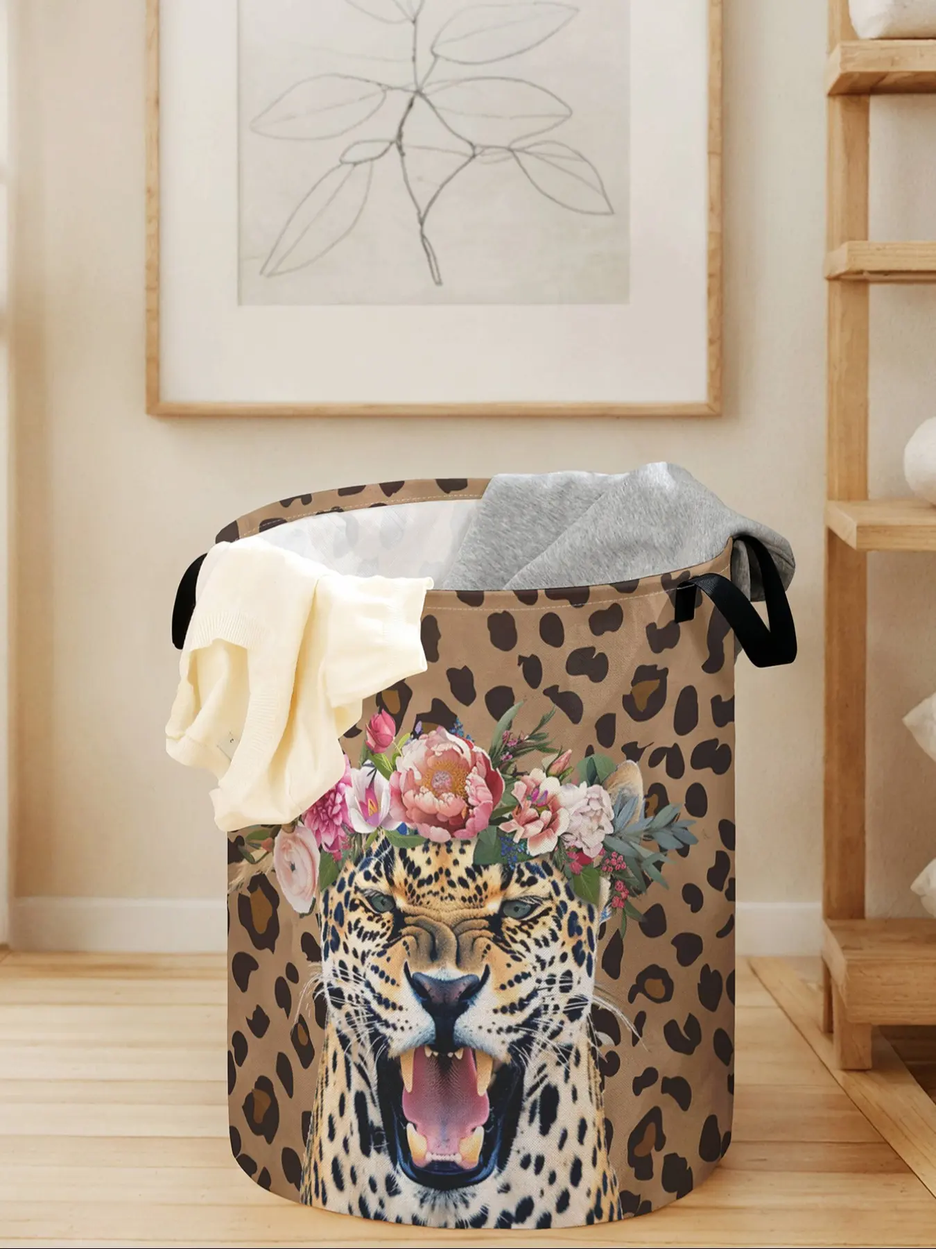 Cheetah Print Folding Laundry Basket with Handle, Laundry Hamper, Durable Foldable Clothes Storage Bin, Large Capacity Toy Organizer for All Seasons, Laundry Organizers and Storage