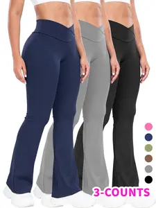 Spring Summer High-Waisted Cross Yoga Pants for Women, Breathable Stretch Fabric, Sporty Design, All-Season Wear, Plain Pattern, Breathable Athletic Bottoms