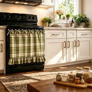Handmade Oven Skirt Curtain Ruffled  Kitchen  Farmhouse Heat Resistant Door Kitchen Dishwasher Hidden Curtain with Ribbon Ties