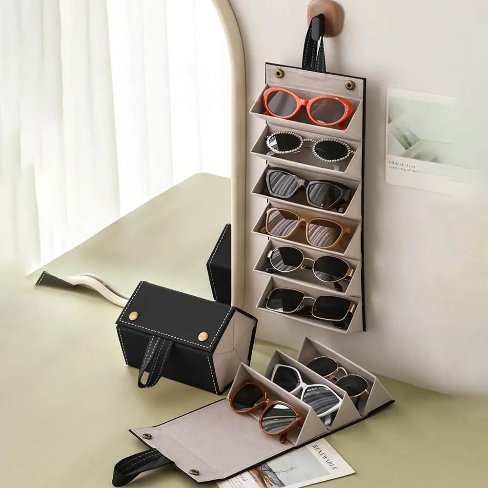 Portable Compact Modern Rectangular Eyewear Organizer - 1-Count Multi-Size 2-6 Grid Glasses Storage Box, Hanging Space-Saving Home & Travel Room Accessories, Portable Eyewear Organizer, Eye Glasses Holders