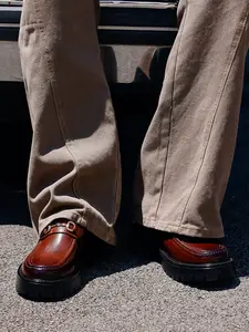 Men's Luxury Thick Sole Loafers, Metal Buckle Decoration, Height Increase, Breathable, Rubber, Business Casual Shoes for Daily Commute, Footwear Slipon