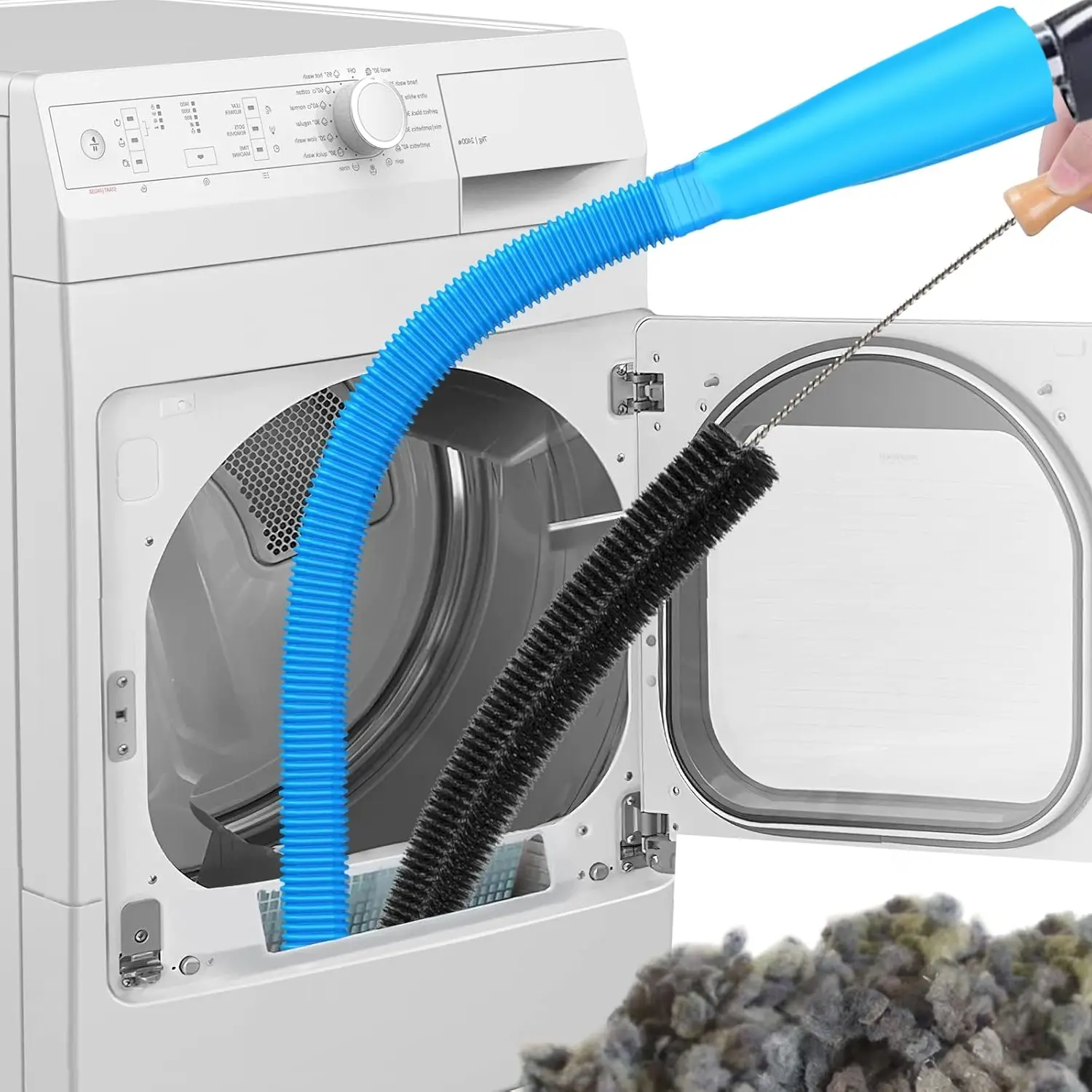 2 Pieces Dryer Vent Cleaner Kit, Dryer Lint Vacuum Attachment and Flexible Dryer Lint Brush, Vacuum Hose Attachment, Blue Lint Removal