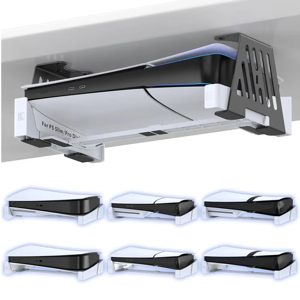 PS5 Under Desk Mount for All PS5 Models Disc & Digital Version, Metal PS5 Desk Holder with Hidden Design, Console Accessory, Gaming Items, Made for Gaming, PS5 Bracket Compatible with Play Station 5/Slim/Pro Gaming Console, Gaming Products