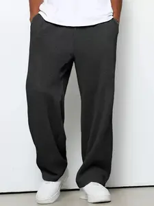 Men's Solid Waffle Knit Drawstring Waist Straight Leg Pants, Casual Streetwear Trousers, Regular Fit Casual Comfy Pocket Trousers for Spring & Fall, Men's Bottoms for Daily Wear, Casual Lounge Pant