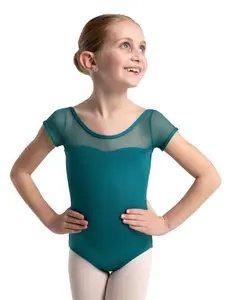 Studio Collection Mesh Yoke Short Sleeve Leotard - Girls