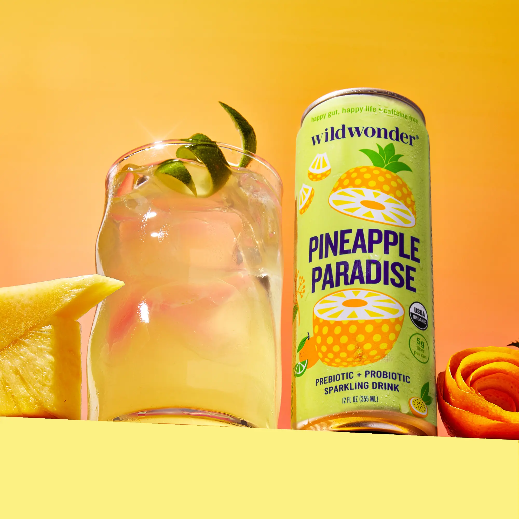 wildwonder Sparkling Probiotic Drink For Gut Health & Immune Support, Pineapple Paradise, 5g Prebiotic Fiber, Live Probiotics, Organic, Vegan, Low Sugar, 12oz Can, As Seen on Shark Tank,summerwins  Fruit Beverage