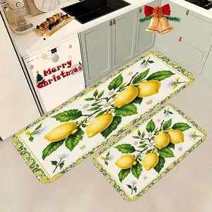 Fresh Lemon Daisy Farmhouse Kitchen Mat, Soft Comfortable Entry Door/bedroom Non-Slip Rug, 0.8cm Thickness, Faux Wool Material, Farmhouse Kitchen Rugs