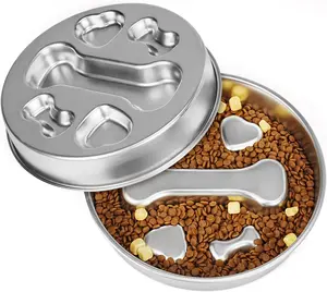 Stainless Steel Slow Feeder Dog Bowl Anti-Gulping Puzzle Bowl for Small & Medium Dogs 2-Cup Capacity Pet Feeding Dish Helps Reduce Bloat & Improve Digestion Non-Slip Design
