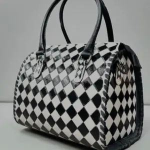 Checkered Hand-Painted Medium Crossbody Bag, Speedy Style for On-the-Go Use