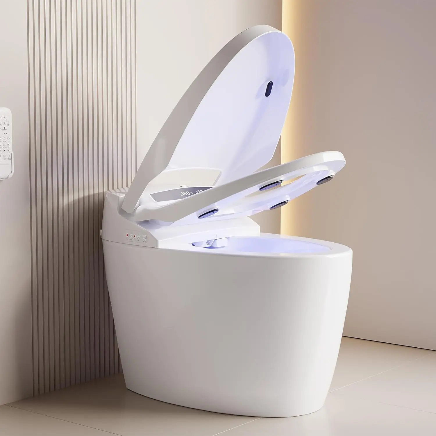 Modern Smart Toilet, One-Piece Elongated with Built-in Bidet, Heated Seat, Foot Sensor Flushing, Warm Air Dryer, Remote Control for Lid Open/Close,home essentials