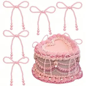 Pearl Bow Cake Decoration Set, Romantic Party Supplies, Flower Wreath Beads, Rose Bouquet Accessories, Wedding Birthday Valentine's Day, Wedding Cake Topper, Cake Decorating Supplies