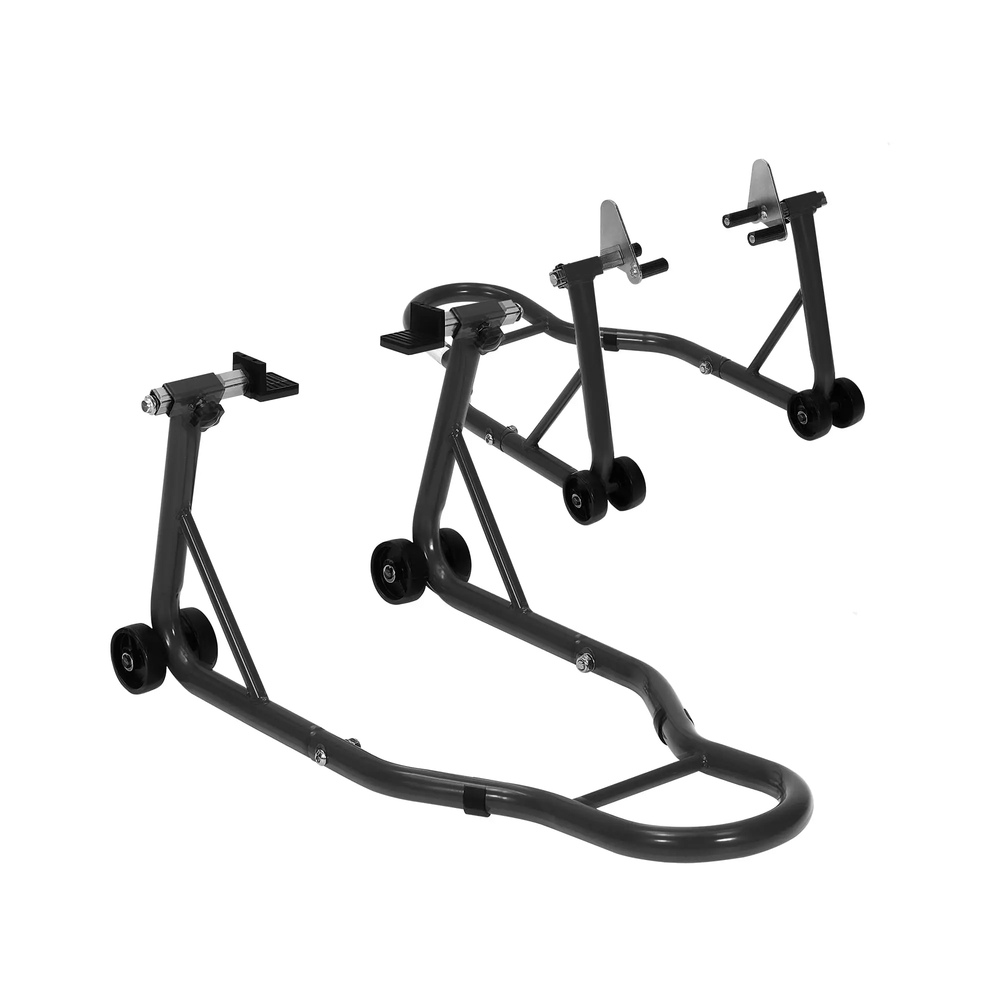 Adjustable Durable Universal Motorcycle Stand - 900 LBS Lift Capacity, Front-Rear Combo, Fork U-Type-L-Type Swingarm, Spool Paddock Stands, Wheel Lift, Precise Bracket Joints, Easy Assembly, Compatible with Most Motorcycles, Carbon Steel, Powder Coated, B
