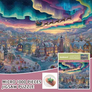 1000pcs Christmas Jigsaw Puzzle with Northern Lights - Santa Sleigh & Winter Village, Large Puzzle Pieces Letter Partition Back Board & Storage Box - Advanced Challenge Adult Puzzle for Christmas Gifts, Stocking Stuffers, or Home Decor
