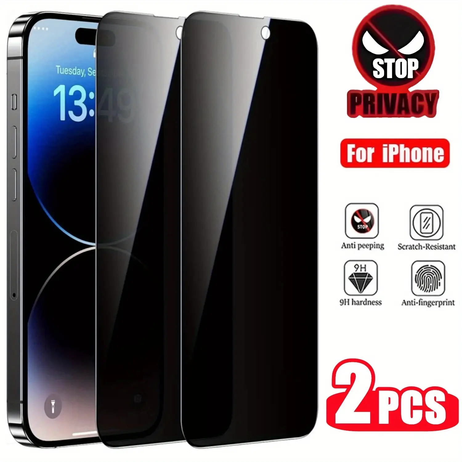 Privacy Screen Protector for iPhone 17/16/15/14/13/12/11 Pro/Plus/ProMax, Anti-Spy Full Coverage 9H Hardness Tempered Glass, Case-Friendly Edge-to-Edge, Scratch Resistant Cellphone Accessory, 2 Screen + 2 Lens Films Pack, Devices, Protective