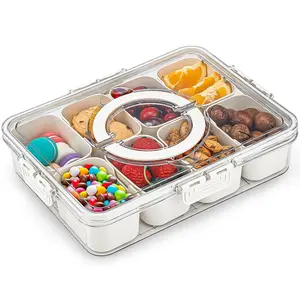 Transparent Divided Snack Box with Lid & Handle, Plastic Kitchen Sealed Storage Container, Food Organizer for Lunch, Salad, Snacks, Travel Camping, Portable Snack Container