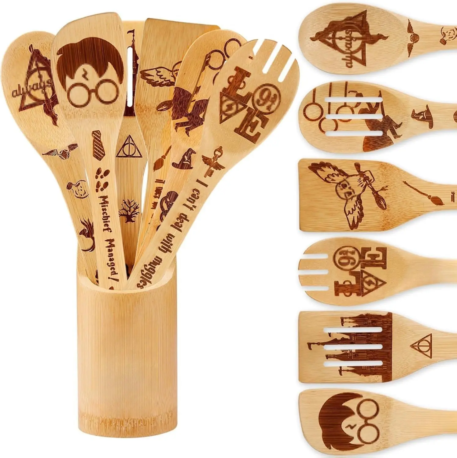 Gifts for Women Kitchen Accessories Wooden Spoons for Cooking Utensils Set 7pcs Magic Spoon for Wedding&Housewarming-Wooden Spatula for Birthday Gift