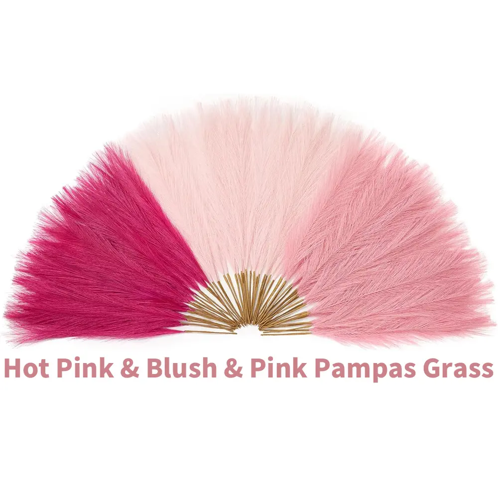 60 Pcs Pampas Grass, 17.7" Pink & Blush & Pink Pampas Grass Decor, Faux Pampas Grass Home Decoration Wall Decor Vase Filler, Artificial Pampas Grass Decor for Home Wedding Centerpieces Party Decorations Boho Decor Table Centerpiece