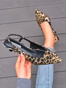 New Leopard Print Pointed Toe High Heel Sandals, Comfortable Backless Design, Easy On-Off, Breathable Rubber Sole, All Seasons Wear