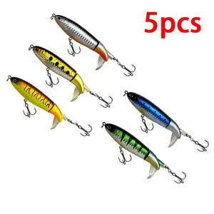 5PCS Fishing Lures Whopper Plopper Lure WhopperLures Kit Plopping Bass Lure Floating Pencil BassBait Topwater Fishing Lures Artificial Fishing Lure Fishing Tackle