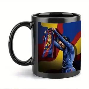 11oz Soccer-Themed Coffee Mug with Messi Barcelona Jersey Design - Glossy Finish- Reusable Coffee Cup, Washable Ceramic, Ideal for Best Friends, Sisters, Family Members, Coworkers Drinkware Tumbler
