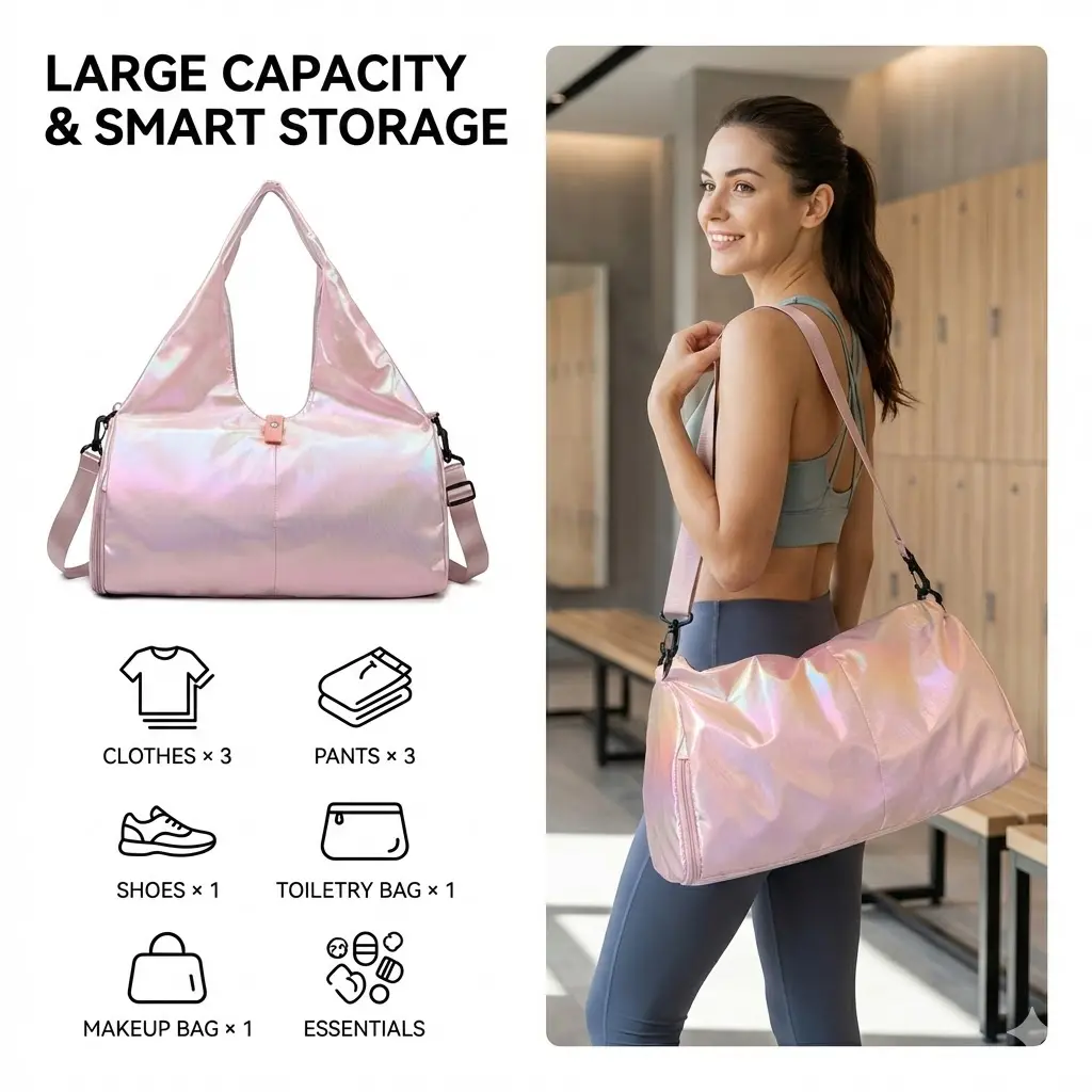 Women's Large Capacity Water-Resistant Nylon Gym Backpack - Outdoor Hiking Daypack for Fitness Enthusiasts with Shoe Compartment, Wet Pocket, Trolley Sleeve, Heavy-Duty Durability, Functional Sports Design, Travel Backpack, Functional Sports Backpack