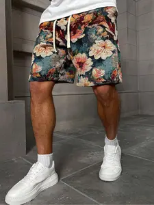 Men's Floral Print Shorts, Floral Jacquard Shorts, Casual Tropical Fashion Comfy Shorts for Daily Outdoor Wear, Men Bottoms for All Seasons, Multicolor Menswear