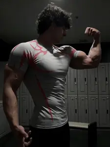 Men's Fashion Sporty Asymmetrical Striped Full Body Mesh Print Unique Design Athletic Fit Compression Short Sleeve Sports Quick-Dry T-Shirt Athletic Compression Shirts Gym Tees Workout T Shirt