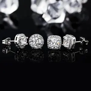 Elegant Minimalist Moissanite Stud Earrings - Rhinestone Ear Hooks & Clips, Versatile Style Unisex Wear, Ideal Men's Earrings & Valentine Gift for Adults