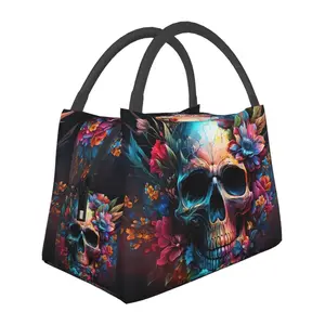 Lunch box, lunch bag, reusable portable insulation bag, insulation bag,skeleton pattern, suitable for outdoor camping, work, school, fitness