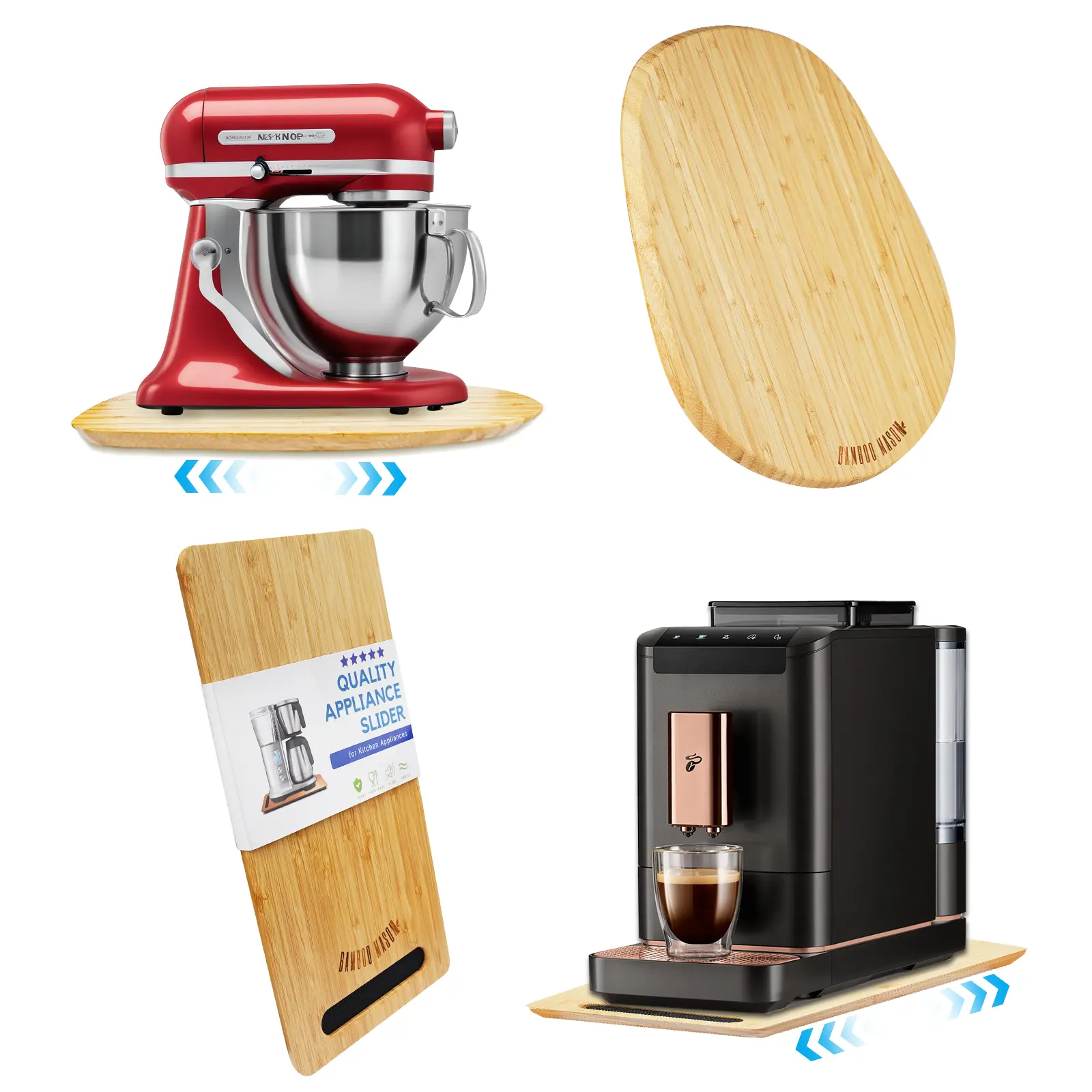 Mothersday Gift Bamboo Mixer Slider&Coffee Maker Slider-Stylish&Functional Kitchen Essentials,Rolling Tray for Kitchen Aid Appliances