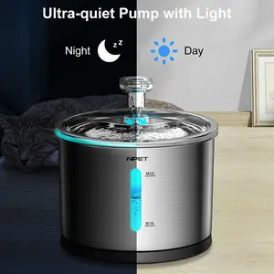 NPET 54oz Stainless Steel LED Lights Cat Water Fountain with Filters For Indoor