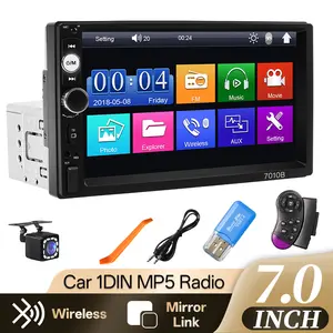 7 Inch Universal Single Din Car Stereo Touchscreen, 1 DIN Multimedia Player with Phone Mirror Link, Stable Bluetooth 5.0, Support Backup Camera, USB, TF Card