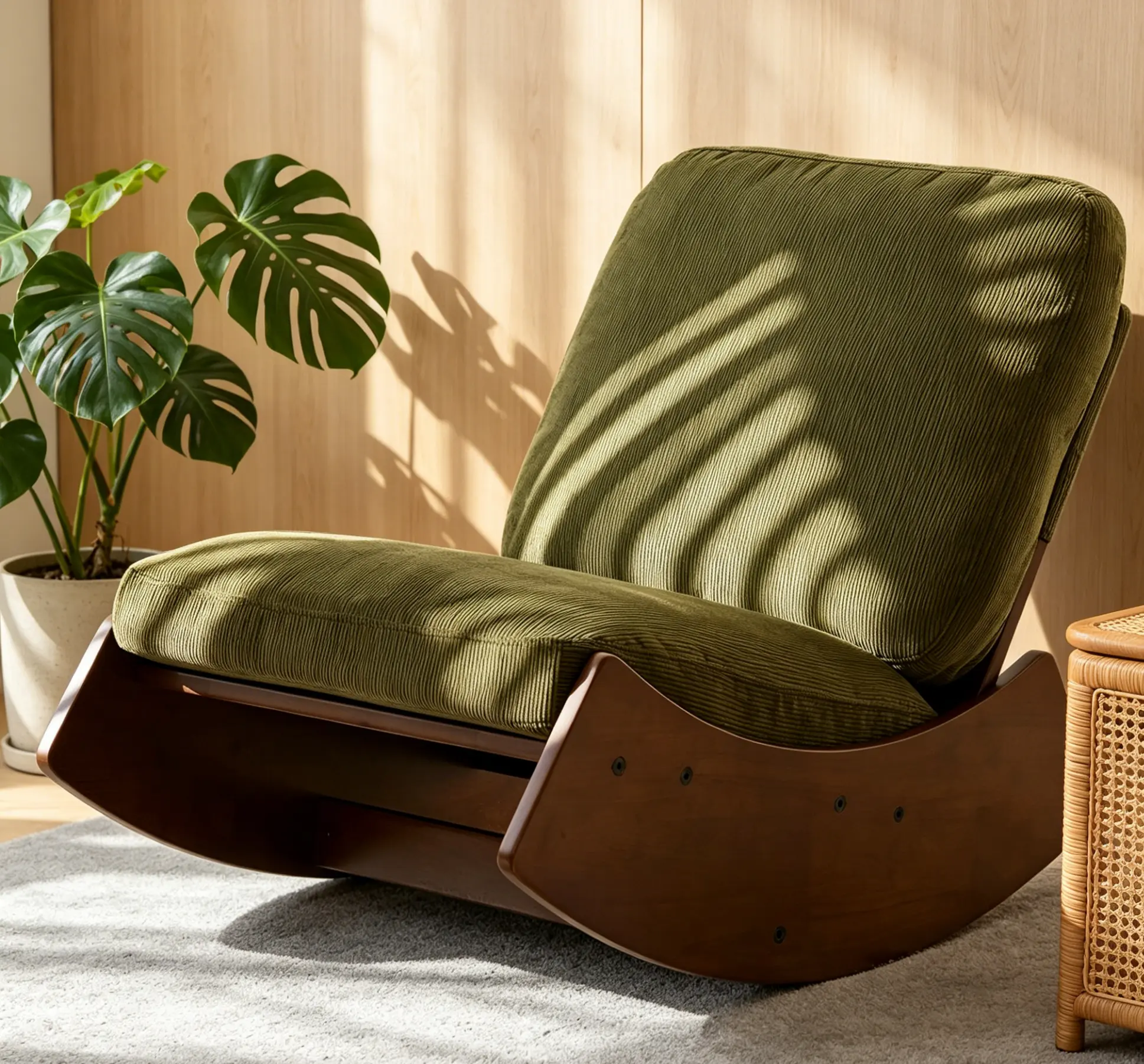 Upholstered Corduroy Glider Rocking Armchair with Solid Wood Frame - Comfy, Versatile Modern Accent Reading Chair for Bedroom, Nursery Decor, Comfy Reading Chair, Glider Rocking Chair